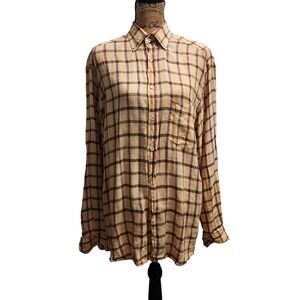 Jeff Rose Linen Button Up Shirt Plaid‎ Check Italian Designer Womens